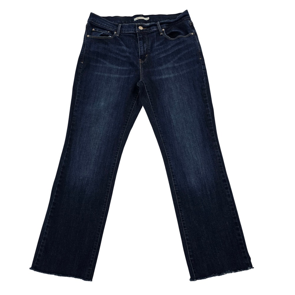 Levis 505 Straight Leg Jeans Dark Wash Raw Hem Denim Womens Size 12 - Picture 2 of 8